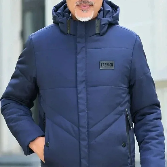 Blue Mens Hooded Puffer Coat - Picture 3 of 6